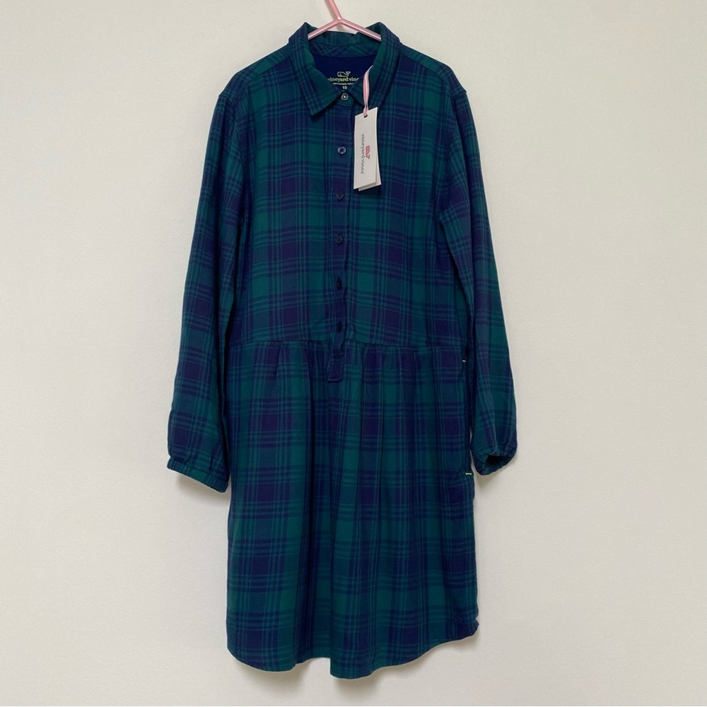 Vineyard Vines Girls Plaid Shirt Dress Size 10 Navy Green NWT
